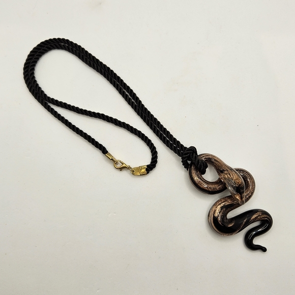 Murano Style Lampwork Glitter Glass Snake Pendant with Cord Necklace - Picture 2 of 7